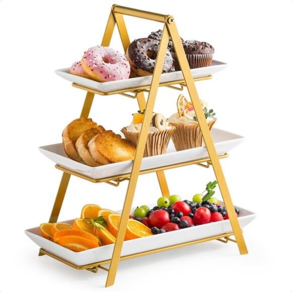3 Tier Serving Tray, Porcelain Tiered Tray Stand, 10+12+14 Inch Serving Platters